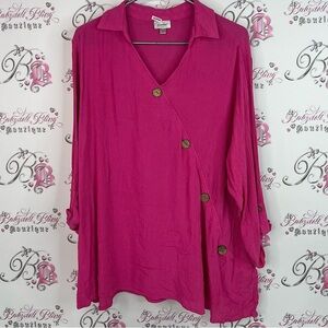 Avenue shirt fairy hem buttons boho Fuchsia Asymmetrical Button Blouse